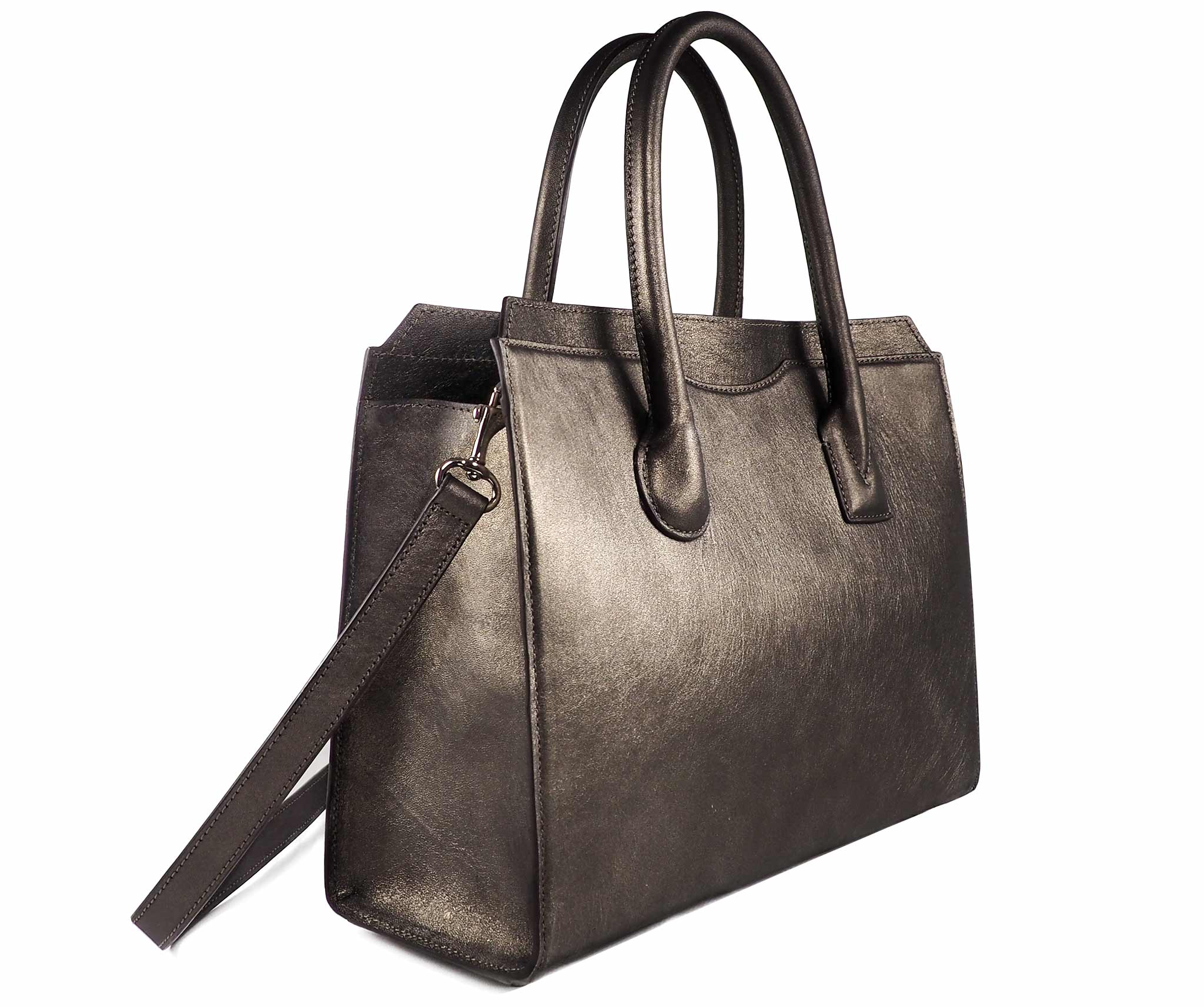 Metallic leather online handbag