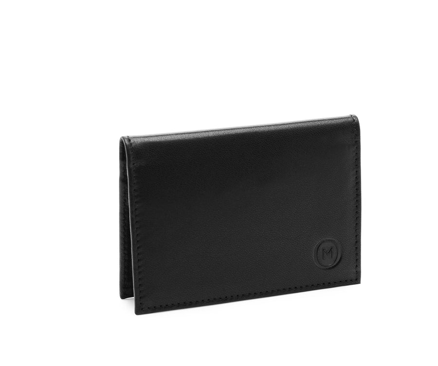 Folded Card Wallet in Smooth Leather - Black / Purple
