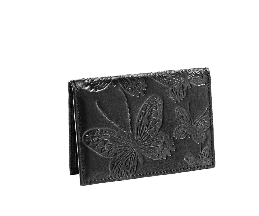 Folded Card Wallet in Embossed Leather - Bernard Maisner Butterfly