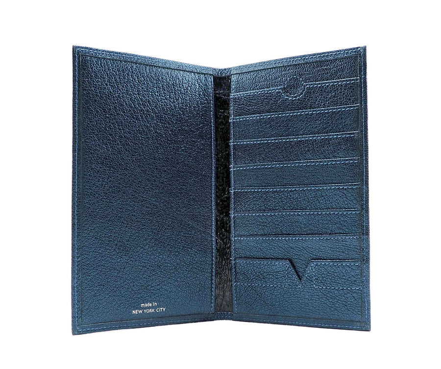 Folded Long Wallet in Teal Metallic Leather