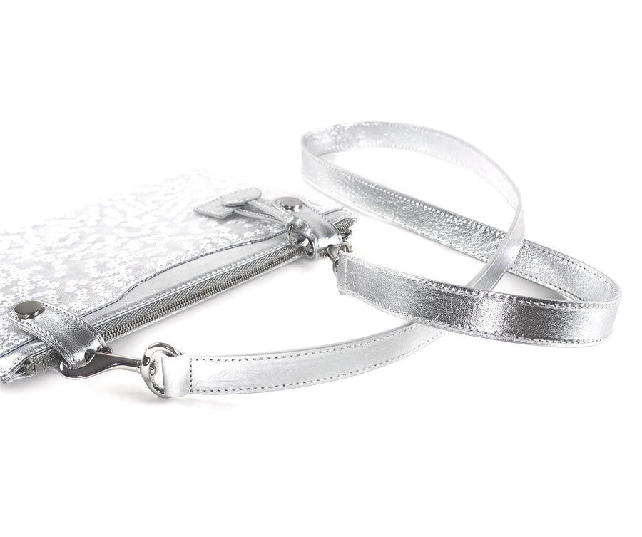 Long Strap in Silver Metallic Leather