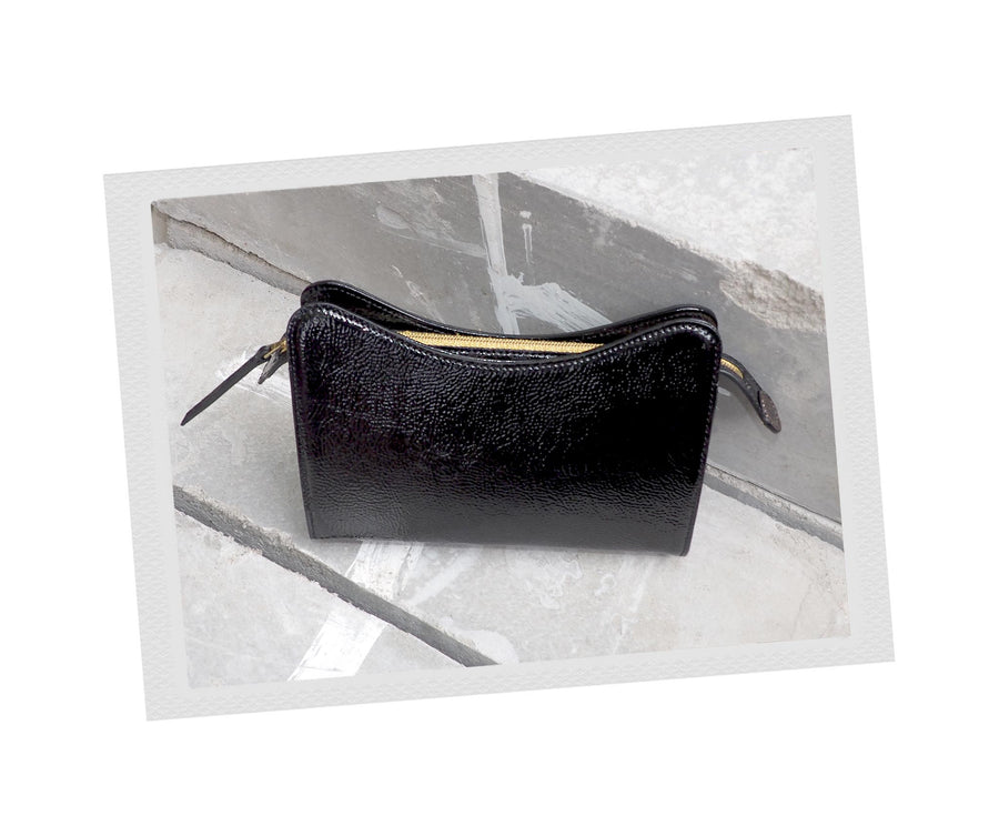 Jeffy Clutch in Black Crinkle Patent Leather