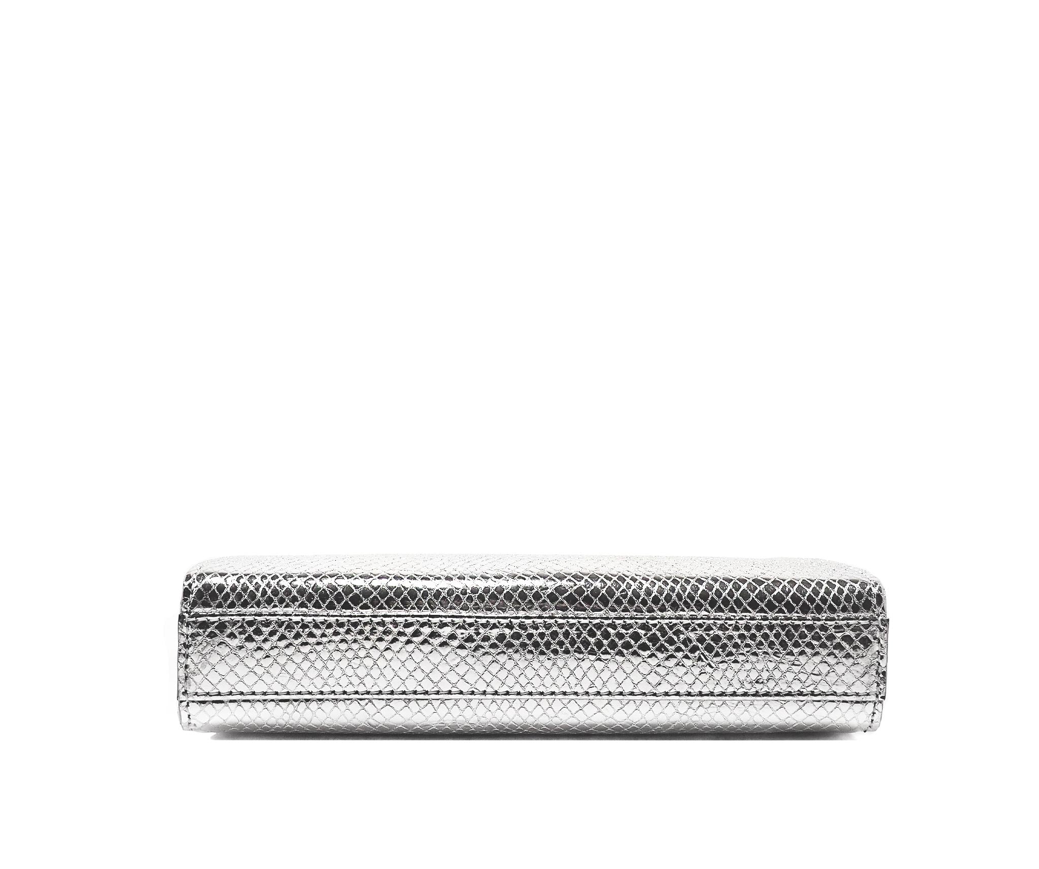 Jeffy Clutch in Silver Metallic Snakeskin – OM NYC