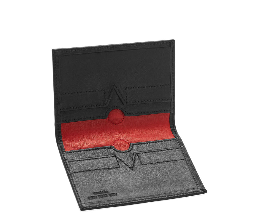 Folded Card Wallet in Smooth Leather - Black / Red