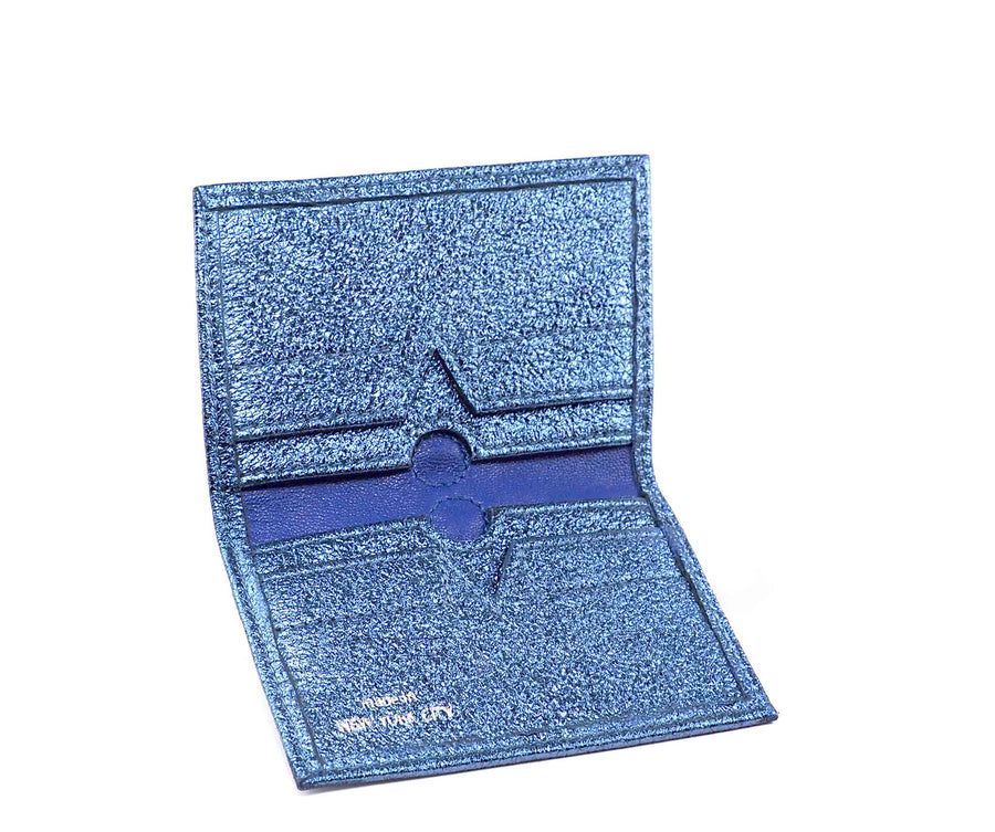 Folded Card Wallet in Ocean Metallic Leather