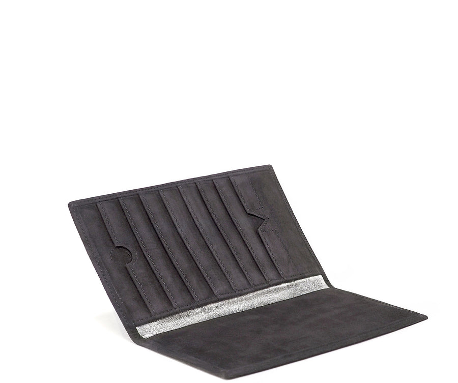 Folded Long Wallet in Charcoal Suede
