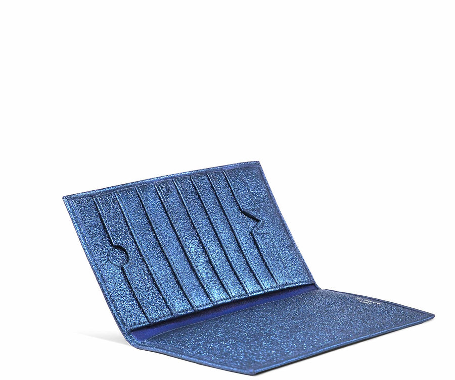 Folded Long Wallet in Ocean Metallic Leather