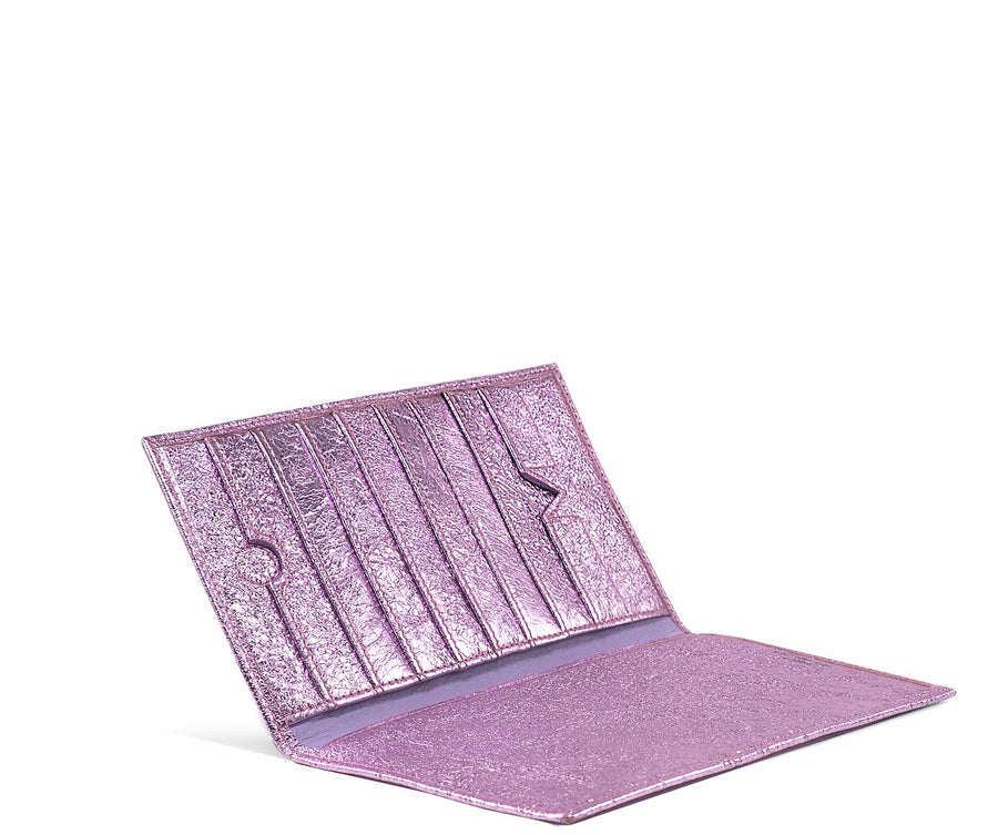 Folded Long Wallet in Pink Metallic Crinkle Leather