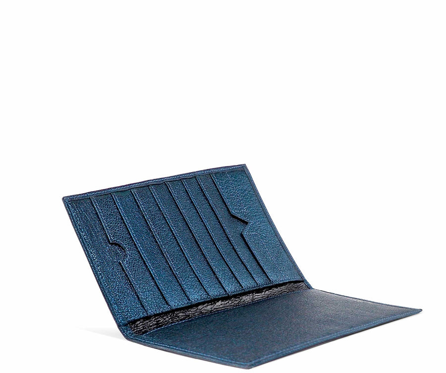Folded Long Wallet in Teal Metallic Leather